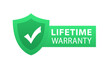 Lifetime warranty label or Lifetime warranty mark vector isolated in flat style. The best Lifetime warranty label vector isolated for design element. Lifetime warranty stamp. Vector illustration