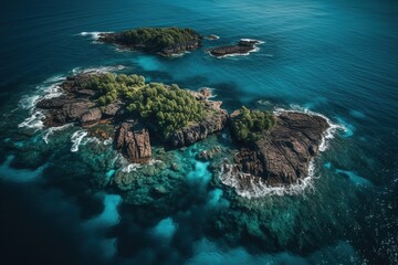 Wall Mural - a bird's-eye view of a tropical island located in the midst of the ocean Generative AI