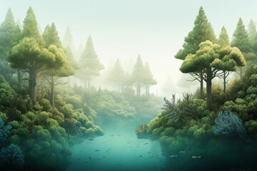 Canvas Print - Imaginary scene of forest and sea generative AI