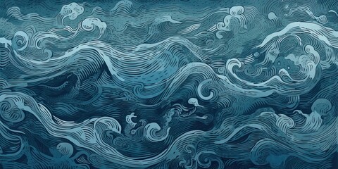  Japanese traditional Ukiyoe blue Rough waves are lively and dynamic Abstract, Elegant and Modern AI-generated illustration