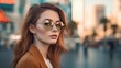 Stylish Female Fashion Portrait with Luxury Eyewear in Urban Background - Regenerative AI