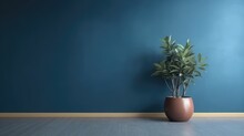 The Indoor Potted Plants Decoration In Modern Room With A Wooden Floor And Blue Wall. Generative AI AIG21.