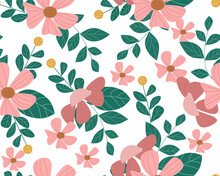 Seamless Pattern With Pink Blossom Flowers