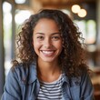 © August - Smiling woman looking at the camera. Zoom. Profile photo. Generative AI