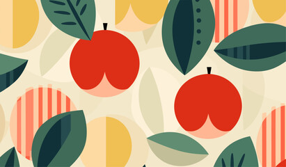 Abstract geometric food pattern. Minimal natural fruit plant simple shape, eco agriculture concept. Vector floral banner