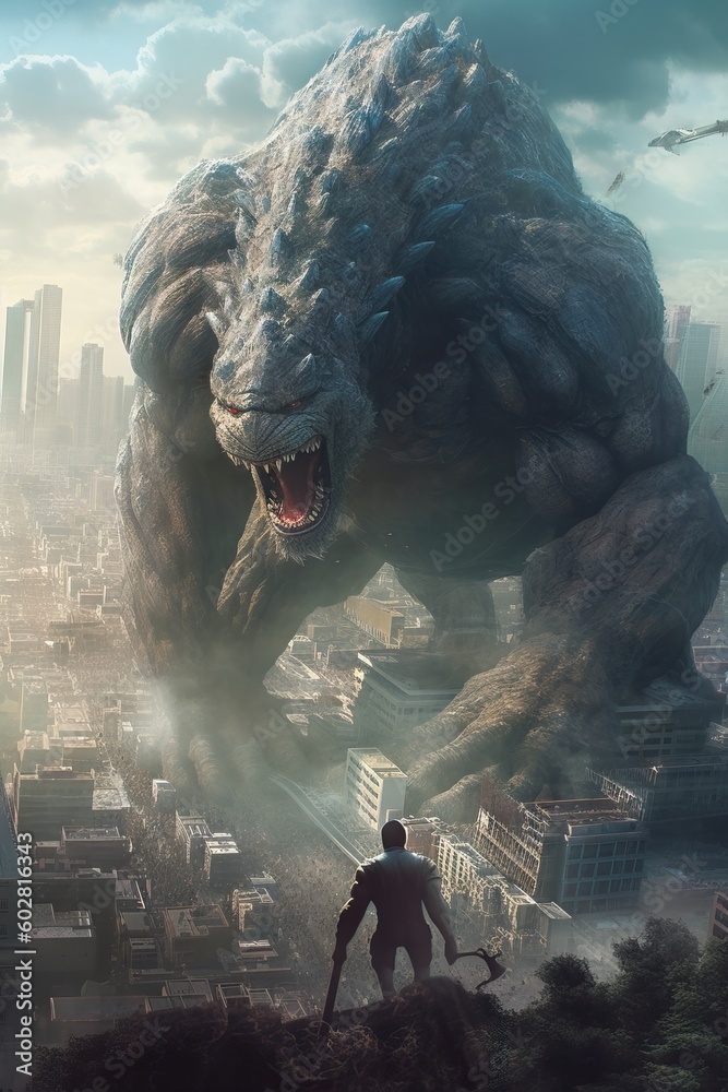 giant beast above city, giant kaiju, creature concept, kaiju, golem ...