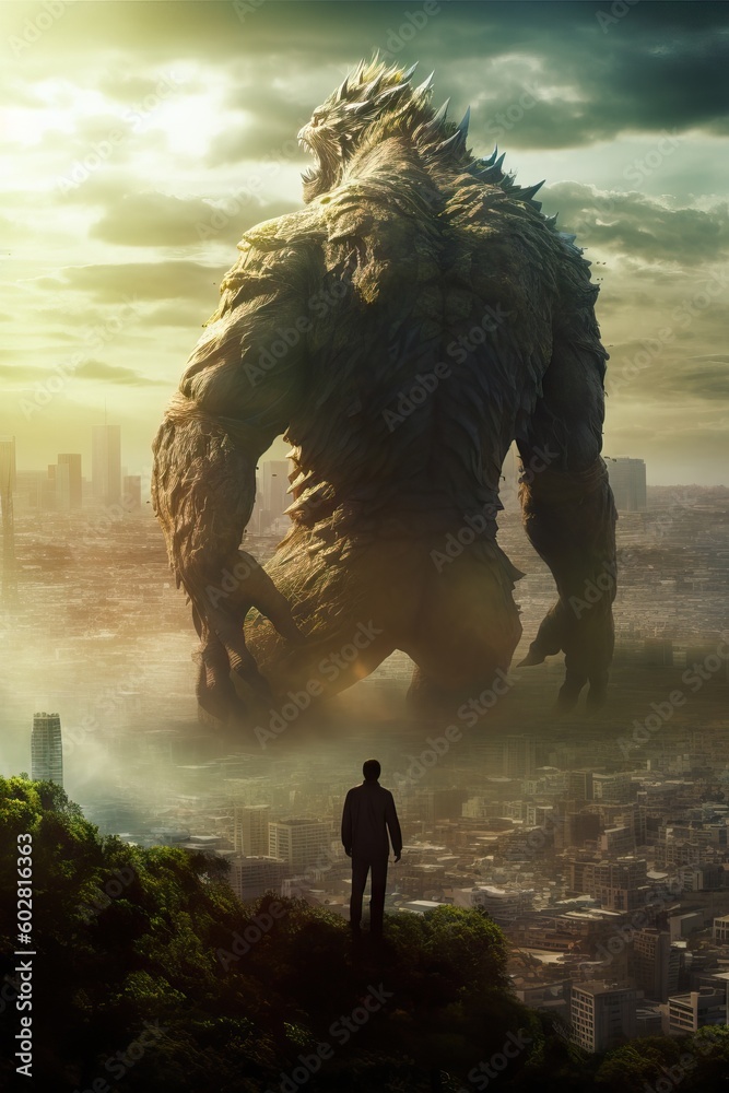 giant beast above city, giant kaiju, creature concept, kaiju, golem ...