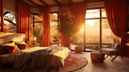 Wall Mural - Golden hour, earthy colors, amazing feng shui, cozy room, interior design concept,