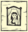 Woman at the window vector, Cordel literature style, woodcut from northeastern Brazil