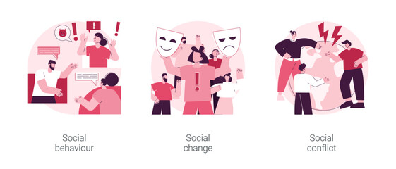 Poster - social activity abstract concept vector illustration set. social behaviour, public demonstration, co