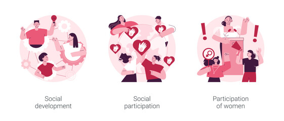 Poster - social skills competence abstract concept vector illustration set. social development and participat