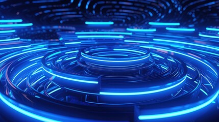 Wall Mural - 3d rendering of abstract background with blue neon lights. Glowing spiral shape.Generative Ai