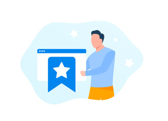 Fototapete - Concept of bookmarking favorite website, saving popular webpage. Add to favorites web browser tab with star icon. Bookmark popular webpage, online preference management. Isolated on white background