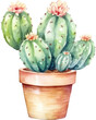 Cactus Watercolor Illustration. Generative AI