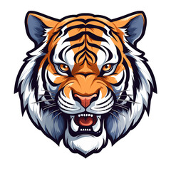  Tiger head, cartoon style, white isolated background PNG