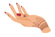 Hand with manicured nails and henna drawing design