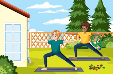 Wall Mural - Two Men Performing Yoga Outdoor