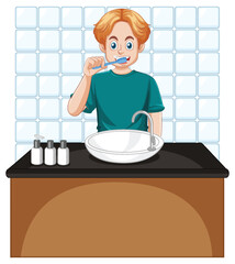 Canvas Print - A male teen brushing teeth