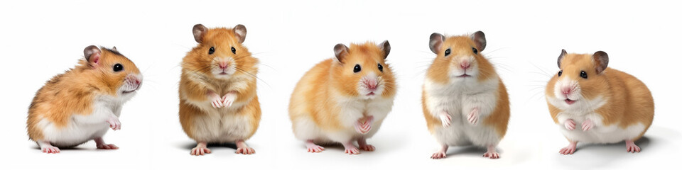 Wall Mural - animals pets hamsters banner panorama long - collection of funny cute lying, sitting white brown ham