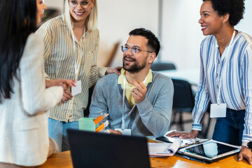 Modern business team discussing new ideas at the office. Business people on meeting in modern office.