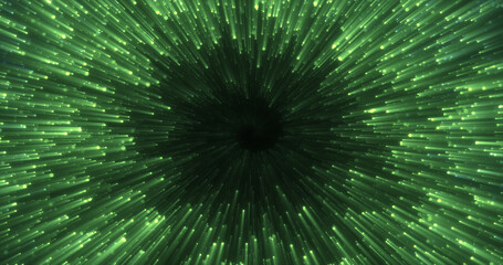abstract green energy magical glowing spiral swirl tunnel particle background with bokeh effect