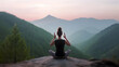 © Zay Win Htai - Young woman doing yoga outdoor. Background of beautiful mountains.