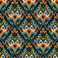 Wall Mural - Abstract ethnic seamless pattern ornamental. Festive colorful background design, Folk print. ikat pattern