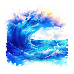 Aufkleber - watercolor ocean waves and splash water, ai generation