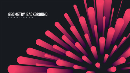 Poster - Vector abstract background with round pink gradient sound waves of different sizes, geometric shape blend 3d.