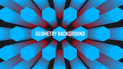 Poster - Vector geometric abstract background with blue hexagons, gradient shape blend 3d on a black backdrop.