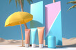 © Anastasiia - Generative AI. unscreen Lotion tube vector illustration. Concept of Using spf cream for protection skin from sunshine.3d summer sunscreen tube ad banner. Illustration of sunblock product display