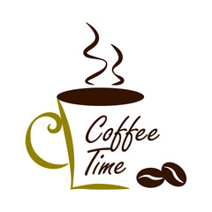 Wall Mural - Coffee time icon, isolated on white background, decorative element, vector illustration.