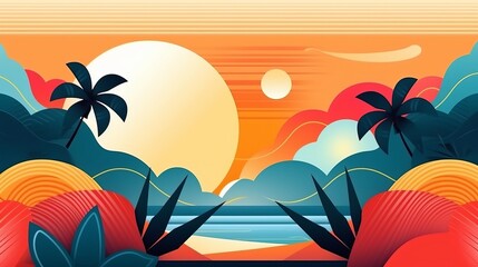 Abstract colorful Summer banner background with beach vibes decorate generative ai