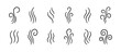 Doodle smoke icons set. Water steam symbols. Hand drawn hot vapors. Line air smell symbols. Doodle fire smoke icons. Vector illustration isolated on white background.
