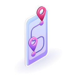 Wall Mural - isometric 3d icon geolocation api mark, point location in mobile app. vector for website
