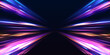 © ikril - Cyberpunk light trails in motion or light slow shutter effect. Acceleration speed motion on night road. Bright sparkling background. Panoramic high speed technology concept, light abstract background.