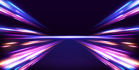 Poster - Particle motion effect vectorRed blue special effect, speed police line. Magic of moving fast lines. Laser beams, horizontal light rays. Particle motion effect. Vector
