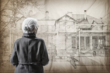Poster - Architect house plan old woman. Generate AI