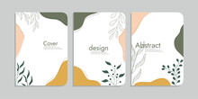 Nature Cover Design Vector Set. Floral Book Cover Design, Abstract Art Design With Foliage Background. Can Be Used For Notebooks, Catalogs, Posters, Wall Art, Magazines, Brochures, Banners And Website