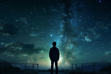 Wall Mural - astronomer starry green sky night. generate ai