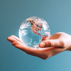 Aufkleber - Business man holding glass ball in his hand symbol for global business,Concept for environment and conservation and save clean planet, Ecology,Copy space,AI generated.