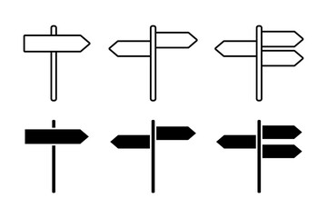 Traffic direction board vector icon set. Linear signboard symbol. Signpost logo