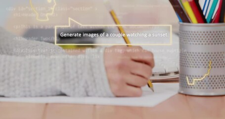 Poster - Animation of ai text and data processing and asian woman writing