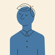 © Guzal Arislanova - Man smiling in shirt silhouette blue with black outline. Flat style. Vector illustration.