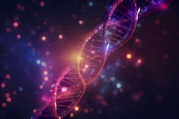 Wall Mural - digital 3d dna helix with particles and molecules background - innovation, modern medicine, technolo