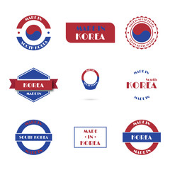 Made in South Korea label set, vector illustration.