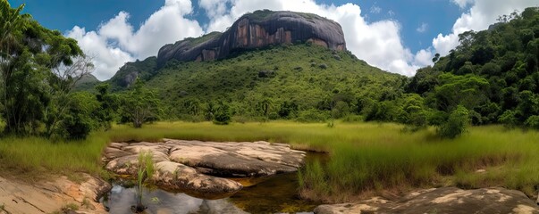 Wall Mural - Panoramic view of the mountains and the river in Venezuela, generative ai landscape banner