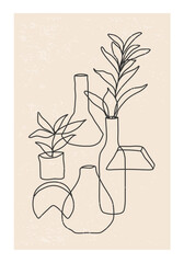 Wall Mural - Minimalist 20s geometric design poster with primitive line art shapes