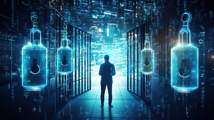 Poster - Cybersecurity and privacy concepts to protect data.Generative AI