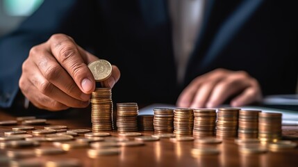 Poster - Businessman putting coins Business growth and investment chart.Generative AI